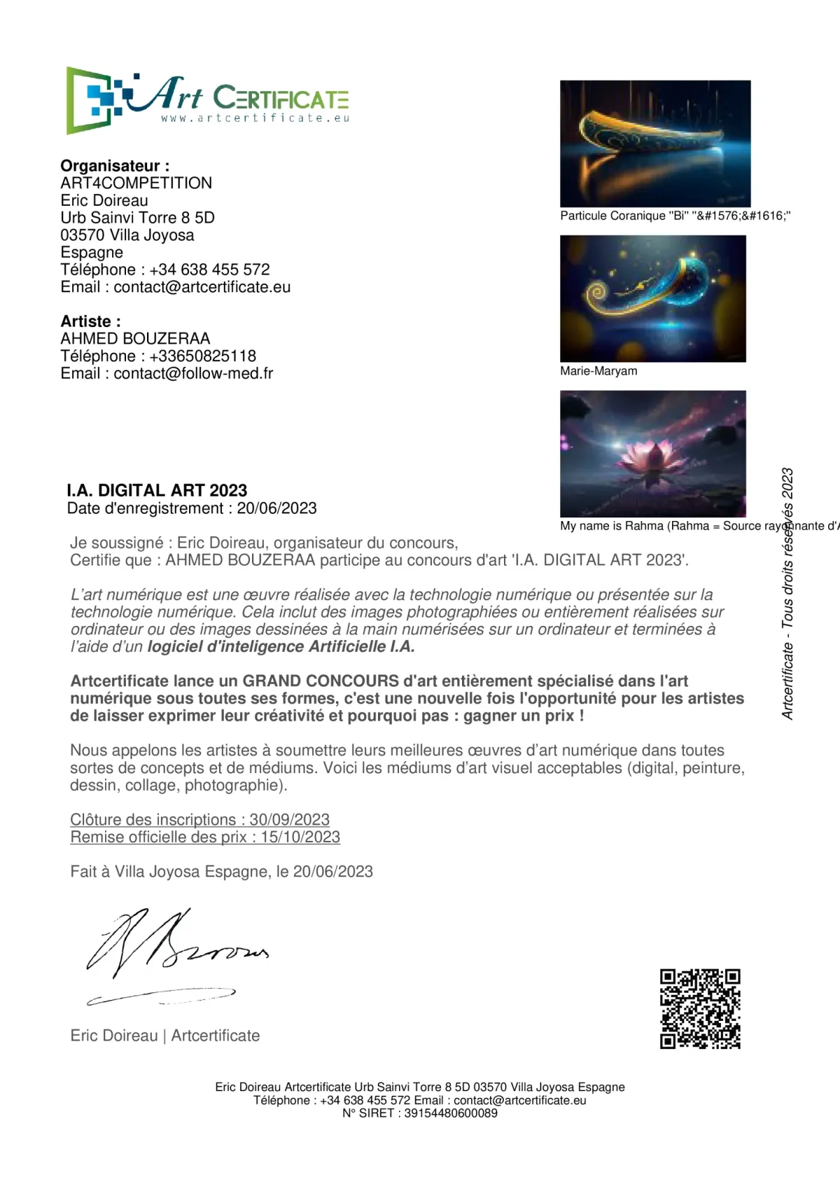 Certificat digital art